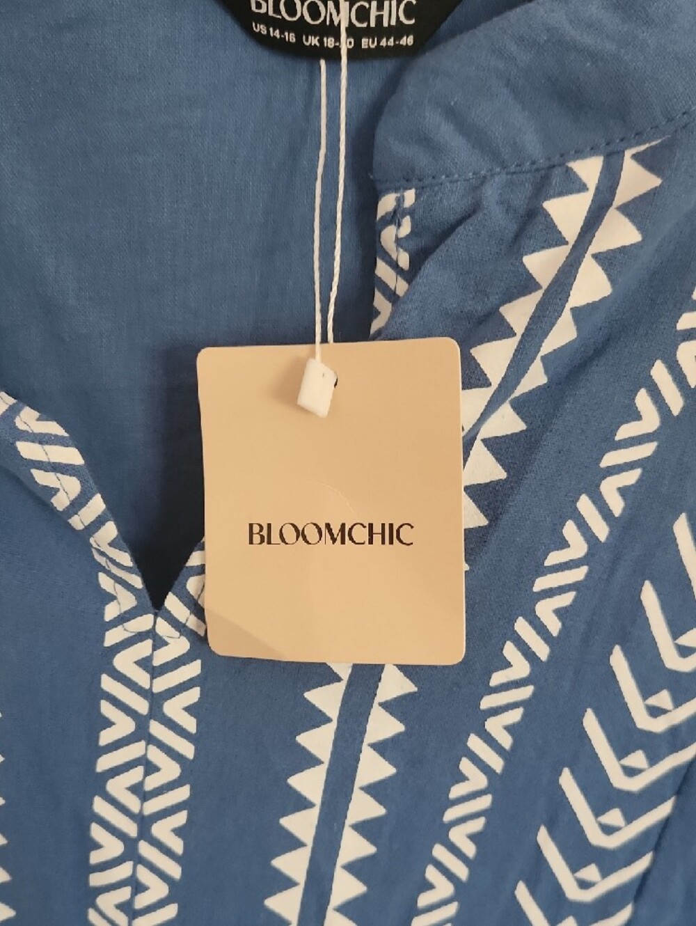 BloomChic Blue Dress with White Geometric Embroidery - Picture 4 of 4